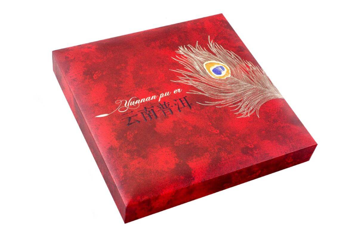 Gift packaging for a pu-erh cake "Red Peacock Feather". Price: ₽1,800 rub.