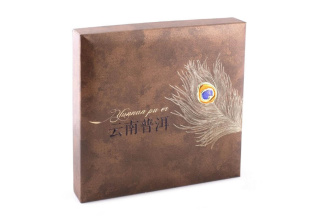 Gift packaging for pu-erh tea cake "Dark Peacock Feather". Price: ₽1,800 rub.