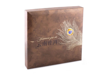 Gift packaging for pu-erh tea cake "Dark Peacock Feather". Price: ₽1,800 rub.