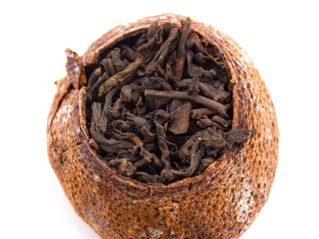 Pressed Rip Pu-erh Tea - Shu puer aged in mandarin "Chennian ju pu cha wu gonghai and chanpin", 