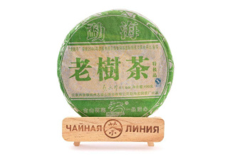Pressed Raw Pu-erh Tea - Sheng pu-erh 2007 "Lao shu cha" brand "Dragon Garden" 400 g