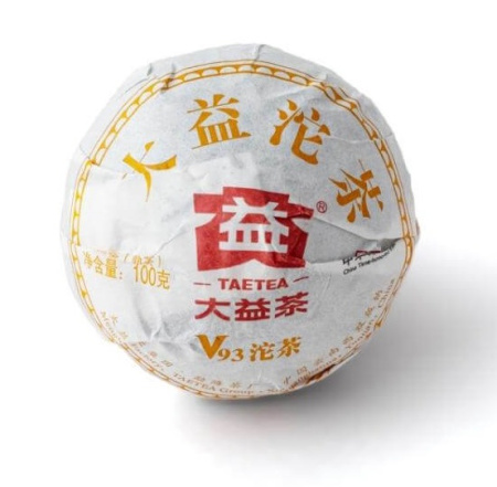 Pressed Rip Pu-erh Tea - Shu Puer 2022 "V93" brand "Dai" plant "Menghai" 100 g, 