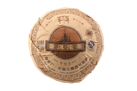 Pressed Rip Pu-erh Tea - Shu Puer 2009 "V93" brand "Dai" plant "Menghai" 100 g, 