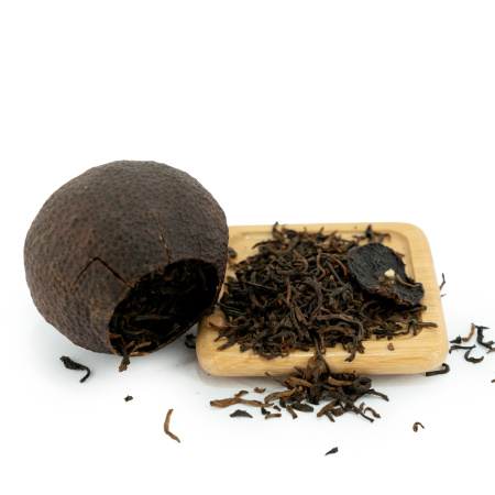 Loose Leaf Pu-erh Tea - Шу пуэр 2016 г. в лайме "Красный мандарин" марки "Кайшуньхао", 