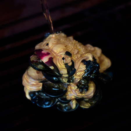 Color-changing tea figurine "Three-legged toad of wealth with a red nose on money". Price: ₽1,930 rub.