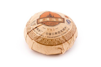 Pressed Rip Pu-erh Tea - Shu Puer 2009 "V93" brand "Dai" plant "Menghai" 100 g, 