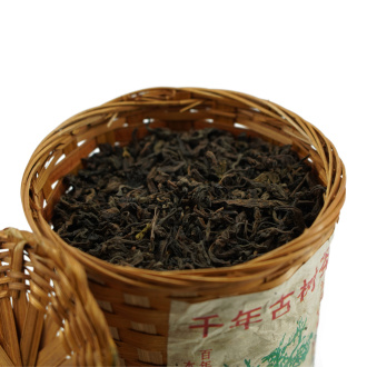 Loose Leaf Pu-erh Tea - Shu Puer from Jingmai Mountains 1992 in a basket, 300g, 