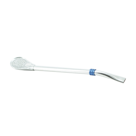 Metal bombilla for mate, with a blue rim in a plastic container. Price: ₽1,230 rub.