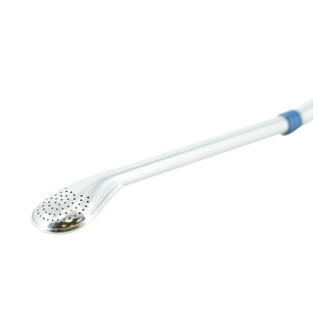 Metal bombilla for mate, with a blue rim in a plastic container. Price: ₽1,230 rub.