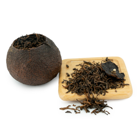 Loose Leaf Pu-erh Tea - Шу пуэр 2016 г. в лайме "Красный мандарин" марки "Кайшуньхао", 
