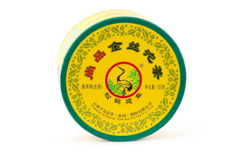 Pressed Raw Pu-erh Tea - Sheng pu-erh 2016 "Golden Thread" brand "Pine and Crane" factory "Xiaguan" nest 100g, 