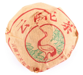 Pressed Rip Pu-erh Tea - Шу пуэр 2007 г. «Люкс» марки "Сосна и журавль" завода "Сягуань" гнездо 100 г, 