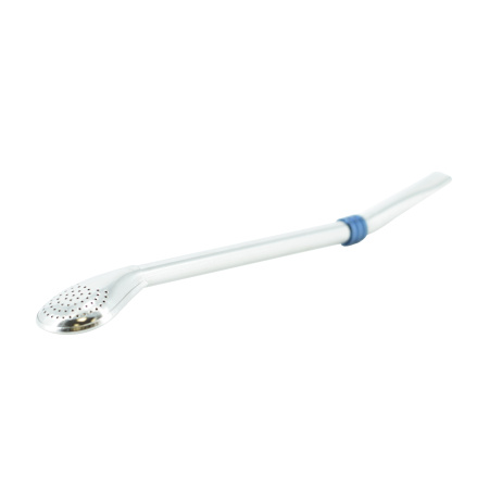 Metal bombilla for mate, with a blue rim in a plastic container. Price: ₽1,230 rub.